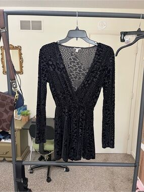 Ecote Black Velvet Burnout V-Neck Romper